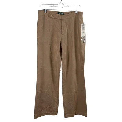 NWT Lauren Ralph Lauren Women's Tan Herringbone Silk Cotton Pants Sz 10 Wide Leg - Image 1 of 4
