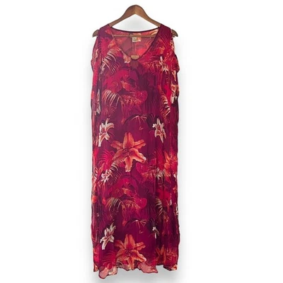 Lucky Brand Maya Tropical Kaftan Maxi Dress Size XS Red Sheer Two Piece - Image 1 of 4