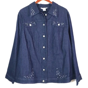 NWT Allison Daley Denim Jacket Studded Rhinestones Dark Wash Cotton Plus 20W - Picture 1 of 6