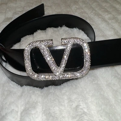 Черный кожаный ремень Valentino Garavani с заклепками пряжкой размер 32-34 - Изображение 1 из 4