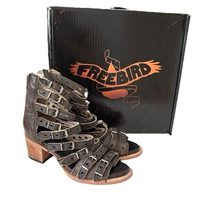 Freebird Size 7 Casandra Brown Strappy Buckle Leather Sandals Western Festival - Image 1 of 4