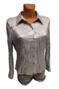 CHICC Bluse M 38 Satinbluse langarm Hemdbluse silber grau Schlangenprint Satin - Bild 1 von 4