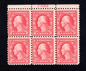 1914 Washington 2c Sc 425 Placca Blocco di 6, Zecca 5NH & 1HR - Foto 1 di 2