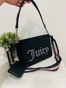 NEW! NWT JUICY COUTURE Velour All That Glitter Crossbody Bag Black Y2K - Picture 1 of 15