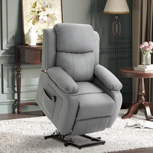 Power Lift Chair PU Leather Electric Recliner with Remote Control, Grey - Picture 1 of 11