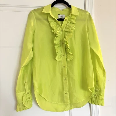 J. Camisa de seda Crew Collection teñida con botones para mujer 2 nueva con etiquetas con volantes Foto 1 de 4