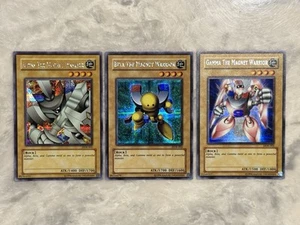 Yugioh Alpha Beta Gamma Magnet Warrior Set of 3! Secret Rare DOR-001 - 003 LP-MP - Picture 1 of 9