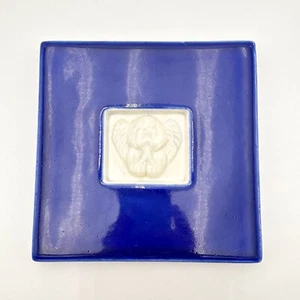 Treasure Craft Ceramic Trivet Blue Embossed Angel Cherub Square Vintage 6" - Picture 1 of 8