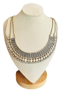Lucky Brand Hammered Silver Tone Collared Necklace 18” Multi Strand Bib Women's - Picture 1 of 15