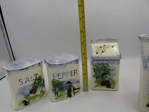Vintage JEANNE KOCH Amish Salt , Pepper, Sugar, Creamer  Hand Painted Folk Art - Picture 1 of 10