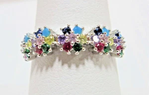 Bunter simulierter Kristall Cluster Blume Design silberfarben Ring Größe 8 - Bild 1 von 4