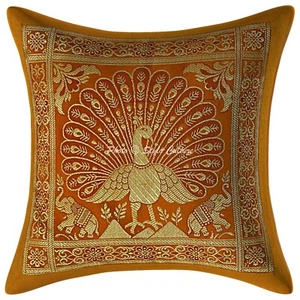 Brocade Jacquard Cushion Cover Peacock Boho Bohemian Pillow Cases For Home Decor - Picture 1 of 5