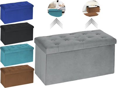 Velvet Ottoman Storage Bench Folding Box Foot Stool Trunk Pouffe Seat 76 cm - Image 1 of 4
