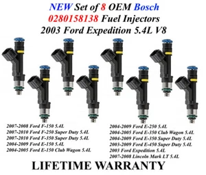 NEW (0280158138) OEM Bosch Set of 8 Fuel Injectors For 2003 Ford Expedition 5.4L - Picture 1 of 1