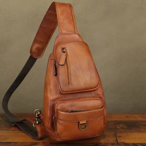 Genuine Leather Sling Bag  Men Women Vintage Shoulder Crossbody Bag Sling Purses - Picture 1 of 12