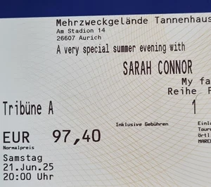 Tickets Sarah Connor Aurich 21.06.25 Sitzplatz Tribüne Karten Eintrittskarten - Bild 1 von 1