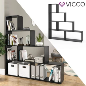 Treppenregal ASYM Schwarz Raumteiler Regal Bücherregal Standregal VICCO - Bild 1 von 7