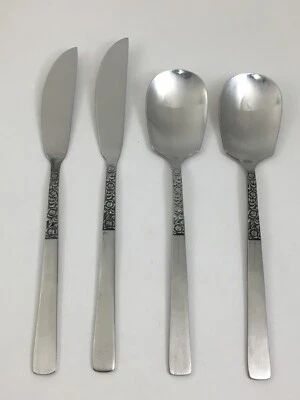 National Silver Co ROSE SERENADE acero inoxidable 2 cucharas de azúcar y 2 cuchillos de mantequilla Foto 1 de 4