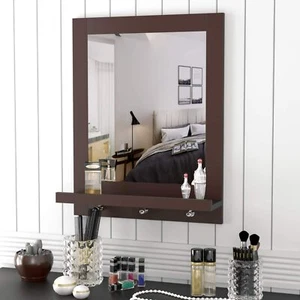 Bathroom Wall Mirror Vanity Makeup Mirror with Shelf & 3 Hanging Hooks Home - Picture 1 of 10