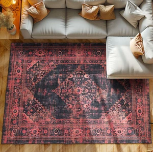Dywan Vintage Orientalny Zmywalny Dywan do salonu Antypoślizgowy Tył Czerwony - Zdjęcie 1 z 8