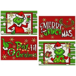 Merry Christmas Placemats Set of 4 12x18 Inch Waterproof Stain Resistant Line... - Picture 1 of 7