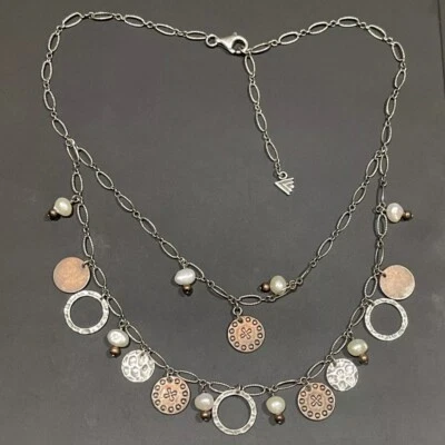 Collar moneda plata esterlina 925 perlas cobre 18" N1567 2 hilos Silpada Foto 1 de 4