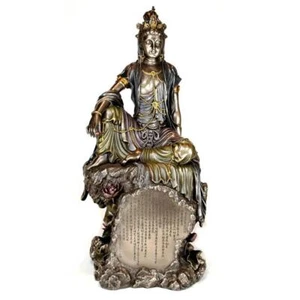 "ESTATUA DEL SUTRA DEL CORAZÓN KWAN YIN 15" Diosa Quan Yin Guan Agua Luna Bronce Resina - Imagen 1 de 10