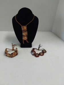 Lot X3 Handmade Leather Jewelry (1) Necklace & (2) Bracelets From Kazakhstan - Picture 1 of 8
