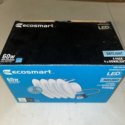 EcoSmart 4" White dimmable LED Recessed Trim Day Light 4-Pack 60w 600 lumens NEW - Image 1 of 3