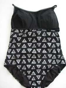 Gideon Oberson Minimalist Black Geometric Print Swim Bathing Suit One Piece 16 - Picture 1 of 5