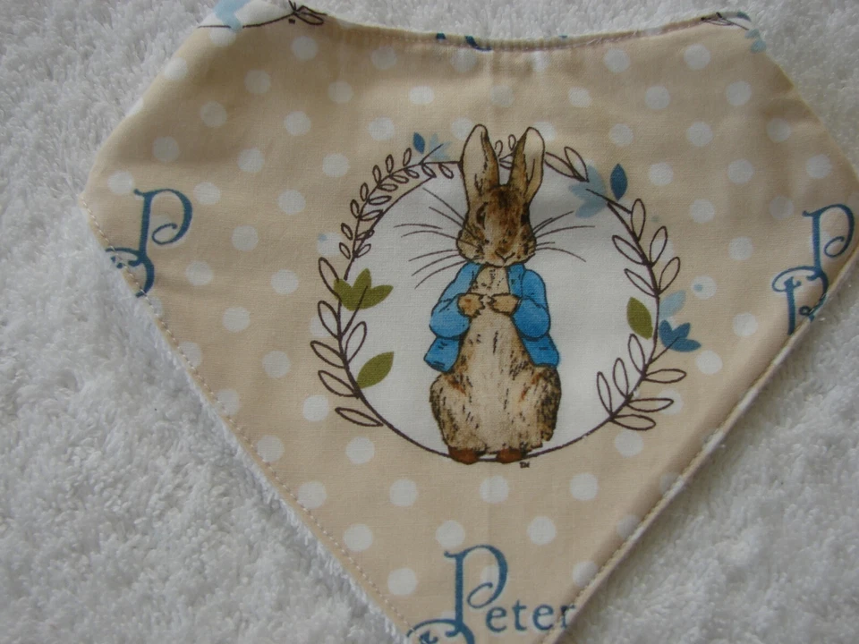 Peter Rabbit Beige Bandana Dribble Bibs Cotton Front Towelling Back Handmade - image 1 of 1