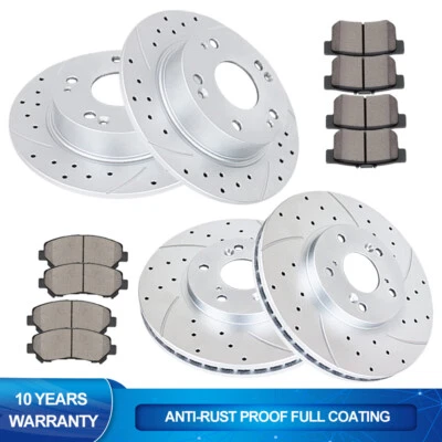 Front Rear Drilled Rotors Disc Brake Pads Kit Fit Honda Accord 2003-2007 Brakes - Image 1 of 4