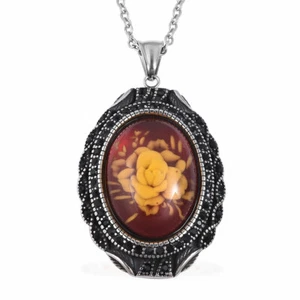 COLLAR COLGANTE ROSA CRISTAL AUSTRIACO NEGRO CROMA 20" EN ACERO INOXIDABLE - Imagen 1 de 4