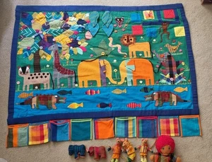 BAREFOOT TOYS Handwoven Wall Tapestry Hanging With Toys Doll Mice Elephant - Picture 1 of 5