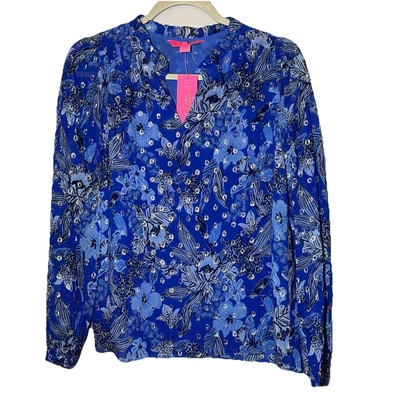 New Lily Pulitzer Giana Long Sleeve top Alba Blue Crisis Together size XXS - Image 1 of 4