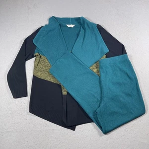Vintage Misook Strickset Damen XL offene Strickjacke Hose Set türkis Acryl Stretch - Bild 1 von 17