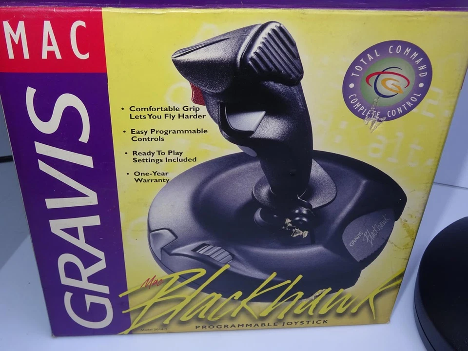 Gravis Blackhawk Joystick per Apple Mac con Manuale e Floppy Vintage - Immagine 1 di 4