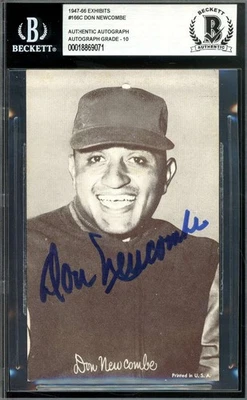 Don Newcombe Gem Mint 10 Beckett BAS Signed 1947-66 Exhibit Postcard Rookie  - Image 1 of 2