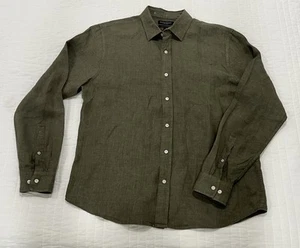 BANANA REPUBLIC 100% Linen Untucked Standard Fit Olive Green Shirt Mens Large - Picture 1 of 7