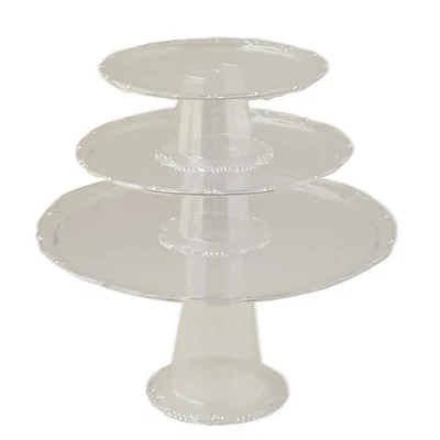 3 Cleat Plastic Stackable Pedestals Round Cupcake Display Stands Set Party Event - Image 1 of 4