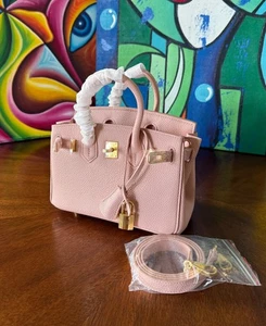 20cm Luxury PinkCowhide Leather Handbag - Picture 1 of 3
