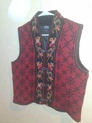 DISEÑO ISLANDÉS Chaleco Rojo Mezcla Lana Nórdica Festivo Invierno L Foto 1 de 4