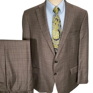 Hart Schaffner Marx Suit Men 50R 43W 29.5L Brown Plaid Chicago 2pc Classic Wool - Picture 1 of 19