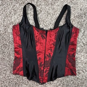 Victoria's Secret Lace Up Corset Floral Bustier Red Black Whimsigoth Large - Picture 1 of 11