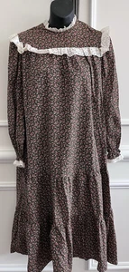 Vintage 70s Snippy Prairie Dress Princess Seam Floral Lace USA Made Brown - Bild 1 von 9
