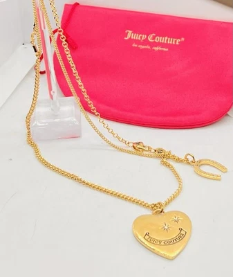 NWOT, JUICY COUTURE Gold Tone Heart Rhinestone Charm Necklace 16” - Image 1 of 4