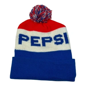 Pepsi Stocking Hat Vintage Cap Ski Pom Winter Beanie 70s 80s Striped Block - Picture 1 of 5