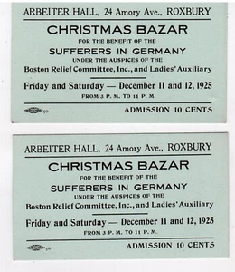 1925 Roxbury, Boston Suffers in Germany Christmas Bazar Small Tickets - Picture 1 of 1