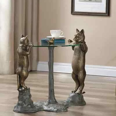Stunning Multicolor Aluminum Glass Curious Cats End Table Home Decor - Image 1 of 4