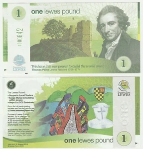 UK England - Lewes £1 1 Pound 2009 UNC Local Currency Banknote - Street - Picture 1 of 1